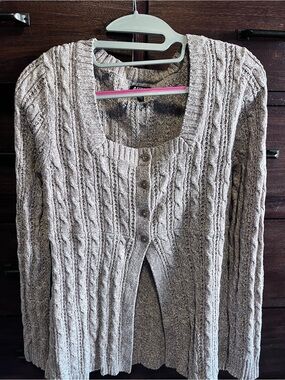Apt. 9 Heathered Beige Cable-Knit Button Front Cardigan